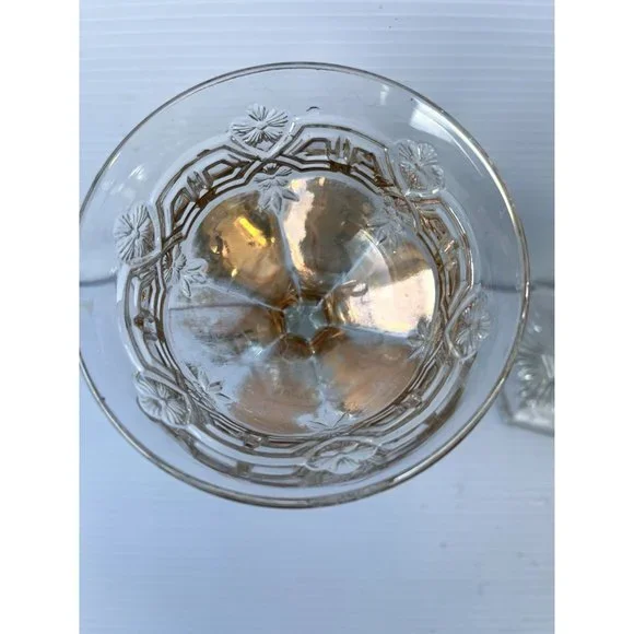 2 Pink Glow Vintage Uranium Etched Depression Glass Goblets - Picture 3 of 12